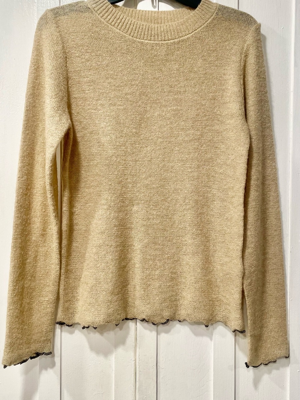 ZARA Camel Alpaca Wool Blend Sweater – Black Contrast Trim Size S Runs Larger